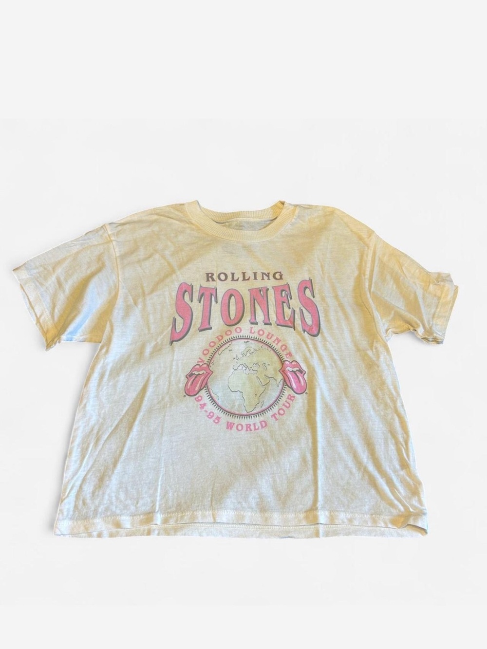 Rolling Stones Graphic Tee in Cream with Pink Logo